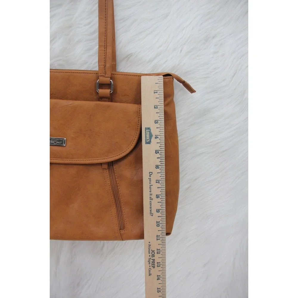MultiSac Shoulder Purse Laptop Bag Tan Leather Look Several Compartments Classic